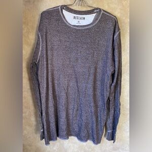 Buckle Reclaim Brown Long Sleeve Henley with White Stitching 100% Cotton XL